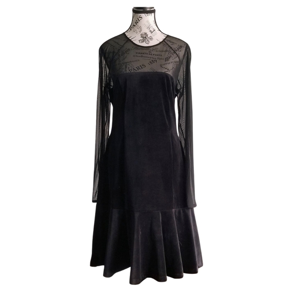 NWT black velvet dress with mesh sleeves - Picture 1 of 8